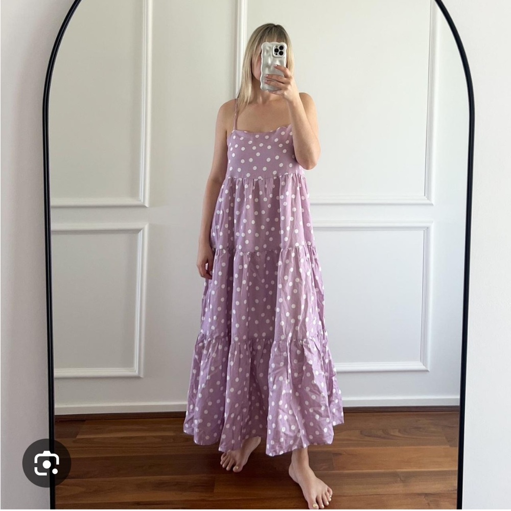 NEW Anthropologie Charlie Holiday Isabella Lavender Polka Dot Maxi Dress size 4